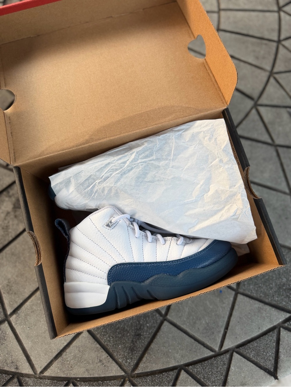 Jordan Kids White and Navy Retro High-Top Sneakers